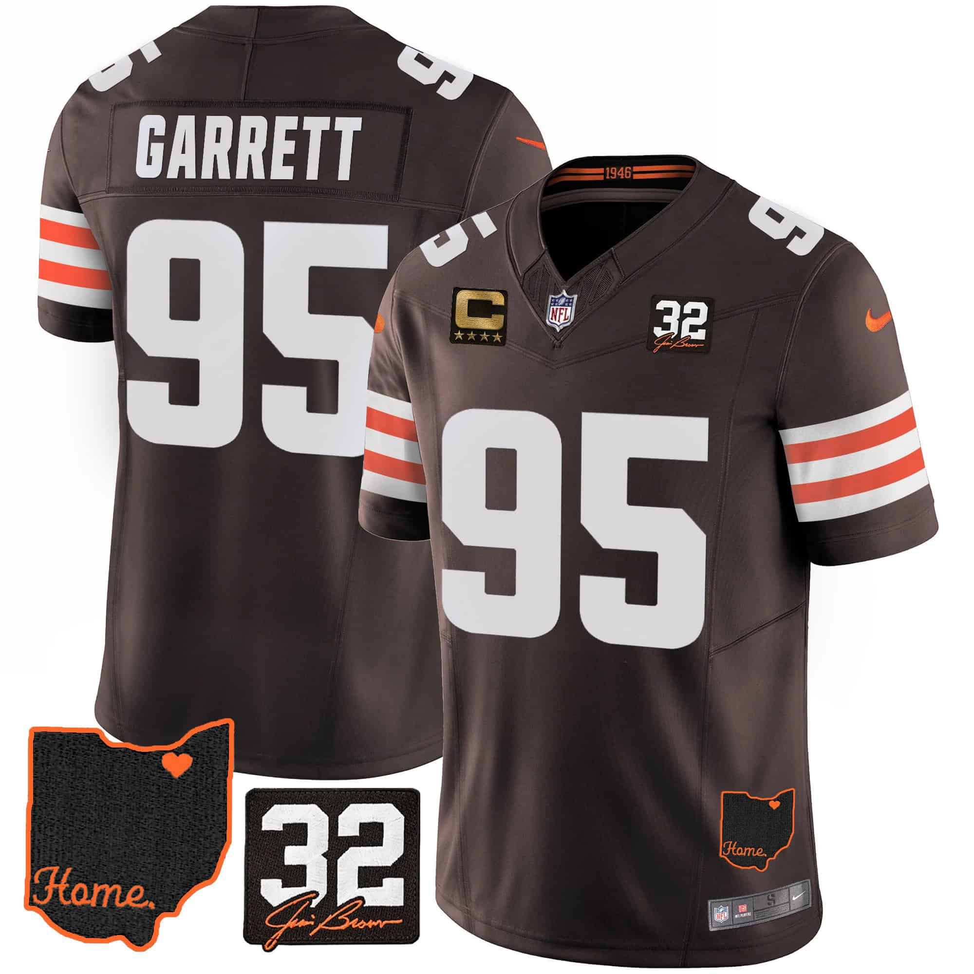 Men Cleveland Browns 95 Garrett Brown Memorial Home Patch 2024 Nike NFL Jersey style 1